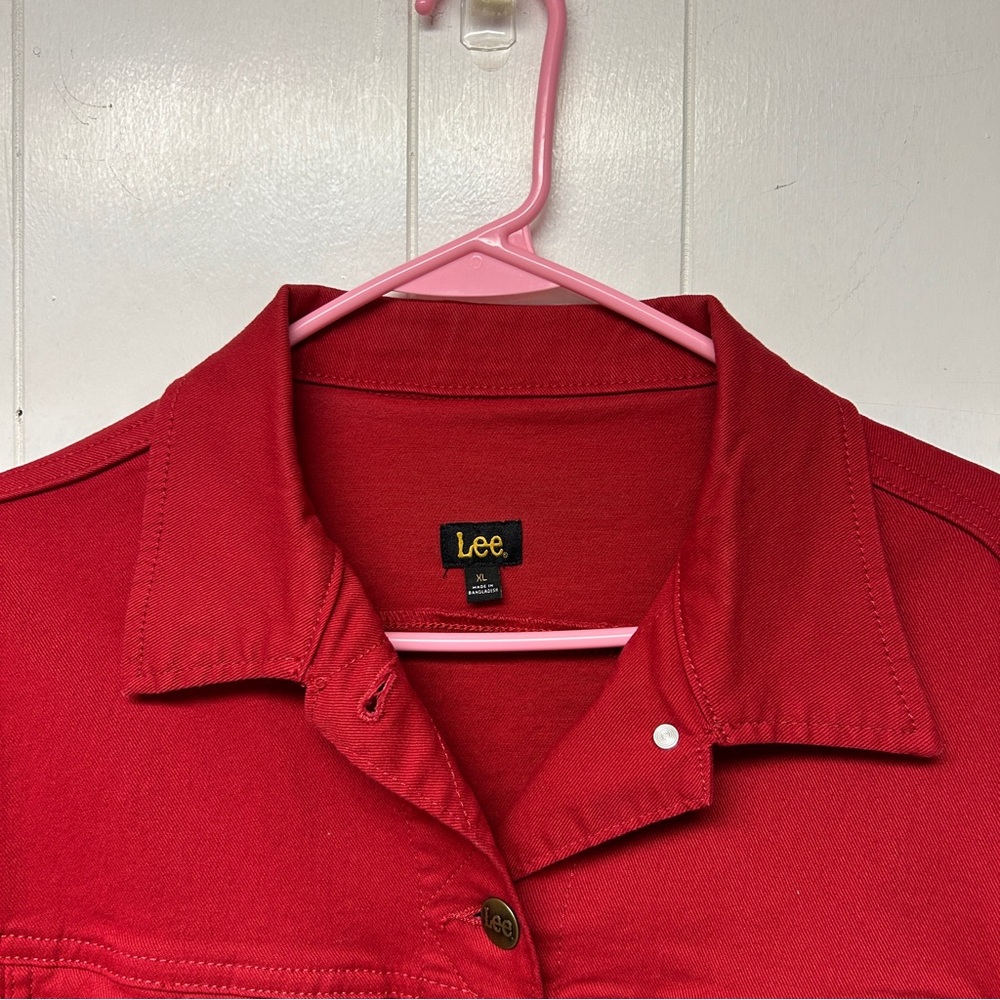 Lee Red Denim Jacket Extra Large - image 7